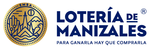 Logo y slogan azul lotería de Manizales